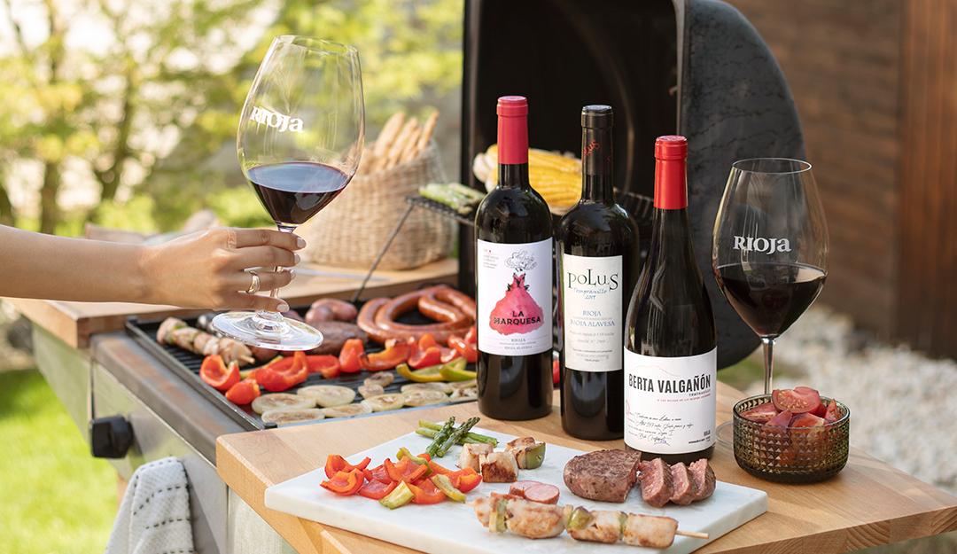 Rioja wine and food by a BBQ